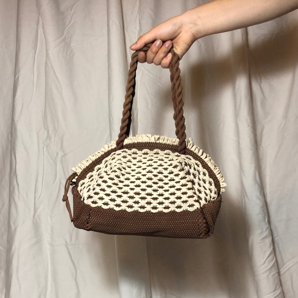 Wonderful Brown & Ivory Crocheted Handbag/Purse